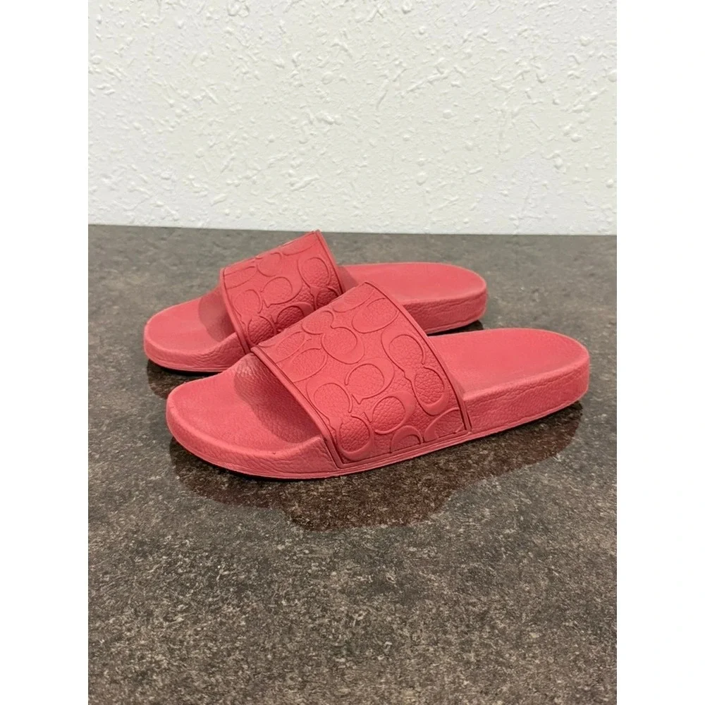 Coach Pool Slides Men's Size 9D Red‎ Signature Monogram C7092